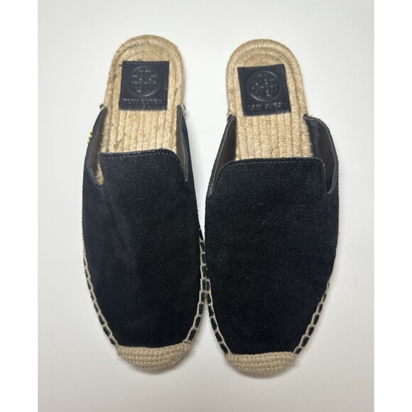 TORY BURCH Max Black Suede Flat Espadrille‎ Mules Slip On Shoes Women's 6.5 - Picture 5 of 10